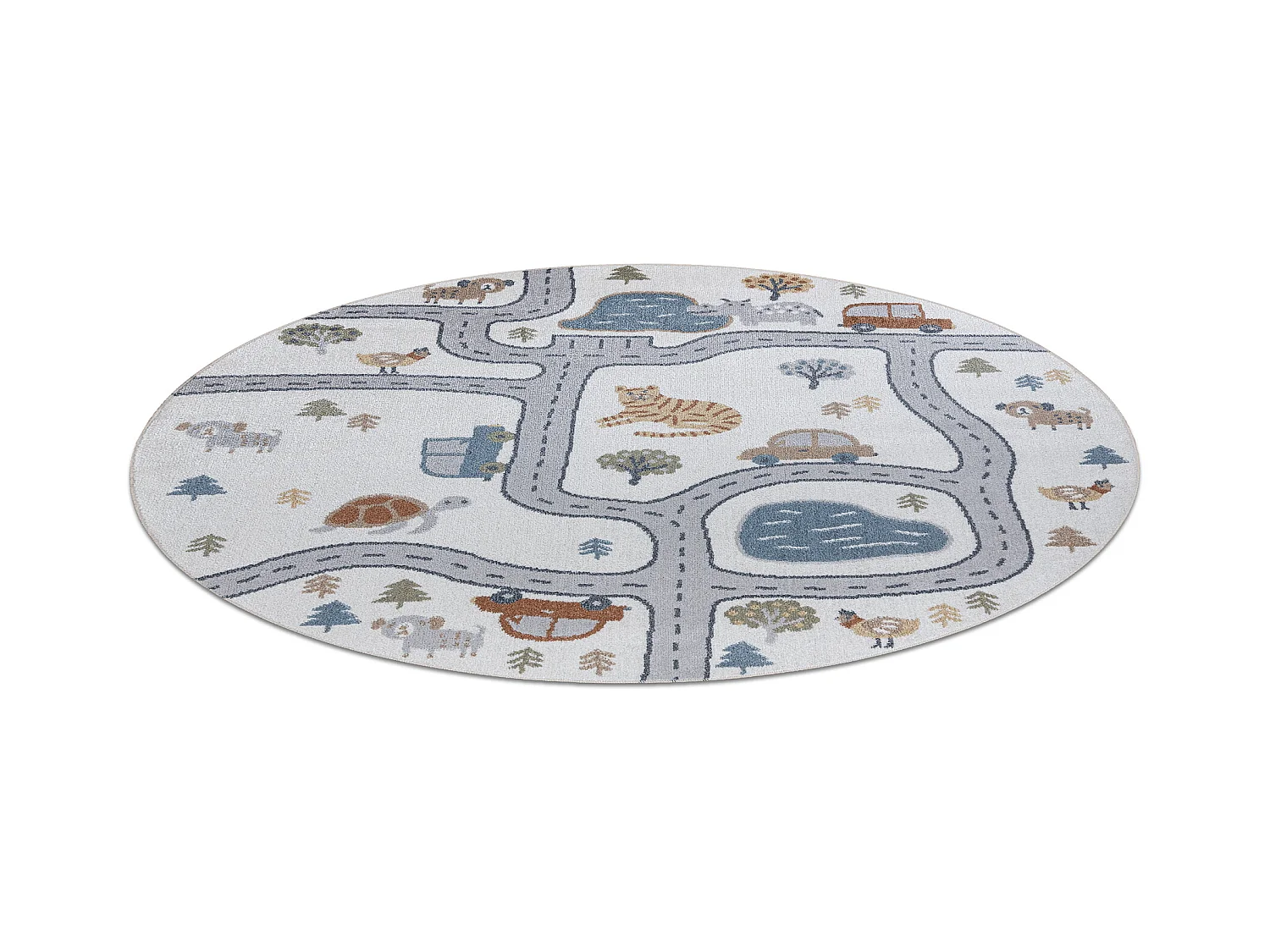 Tapis BONO 8283 cercle Rue, animaux crème / gris clair cercle 200 cm