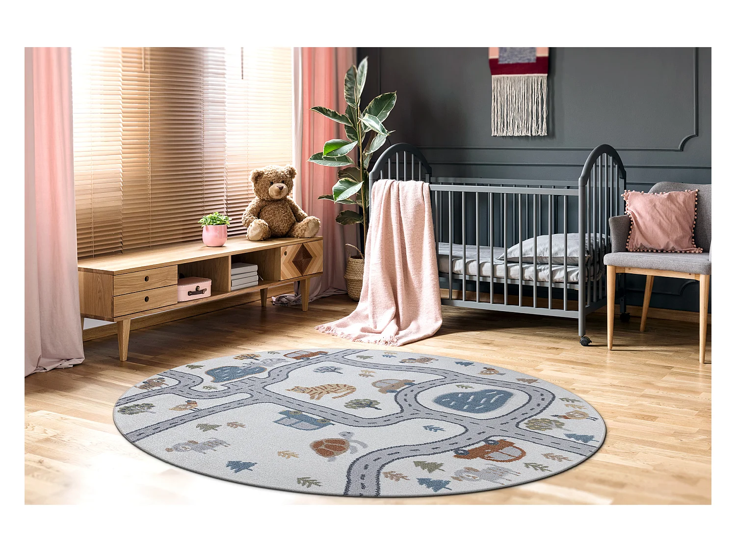 Tapis BONO 8283 cercle Rue, animaux crème / gris clair cercle 200 cm