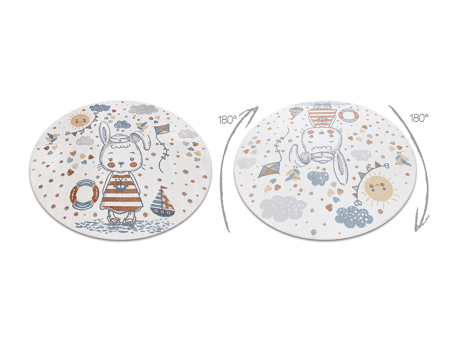 Tapis BONO 8441 cercle Lapin marin crème / bleu cercle 160 cm