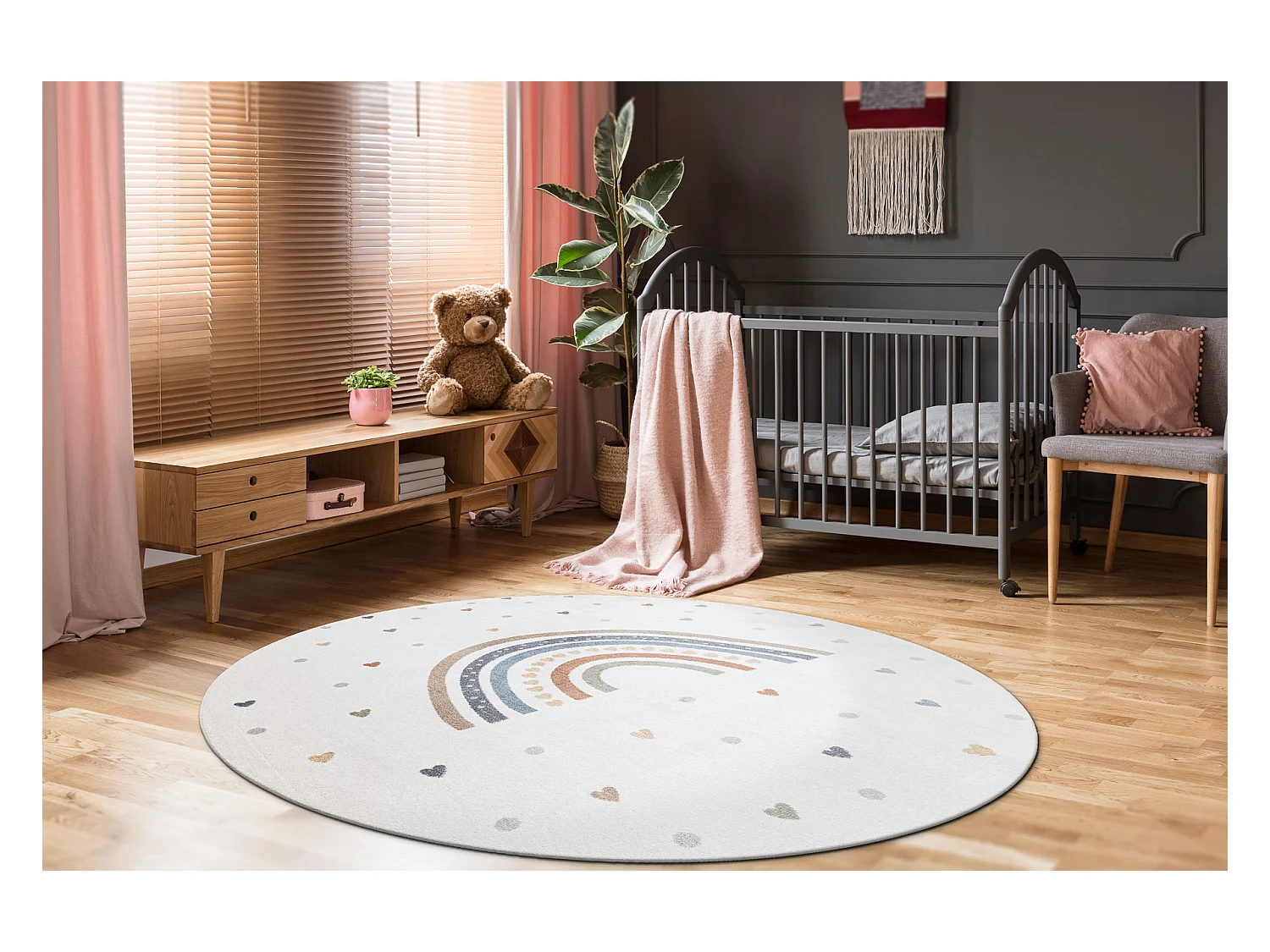 Teppich BONO 8302 Kreis Regenbogen, Herzen creme/braun cercle 160 cm