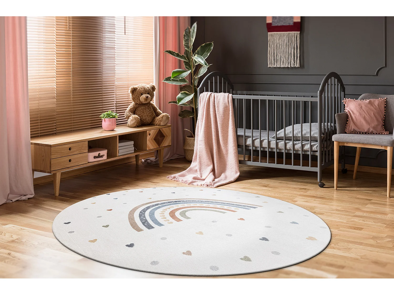 Tapis BONO 8302 cercle Arc-en-ciel, coeurs crème / marron cercle 160 cm