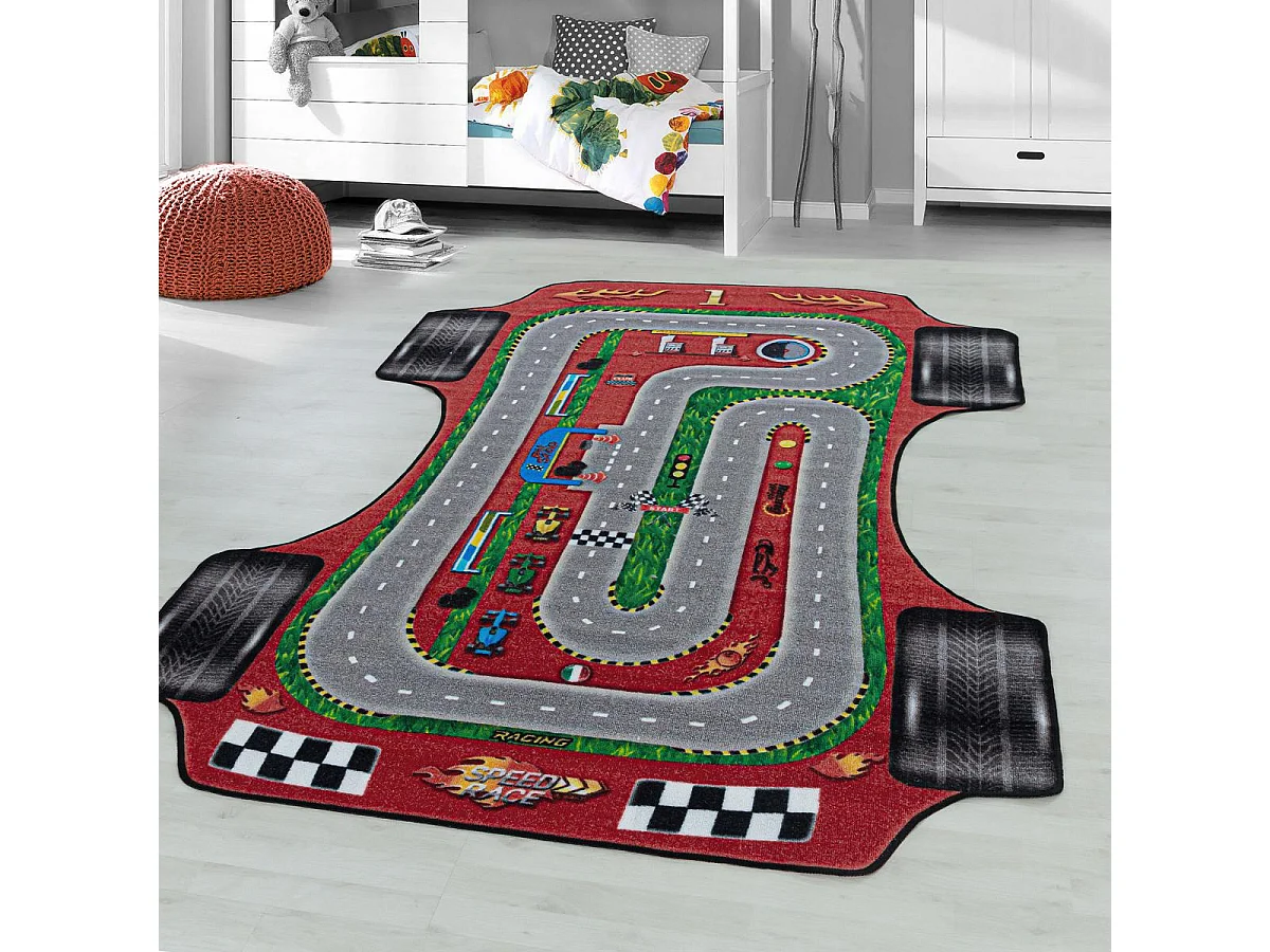 Tapis enfant 140x200 Lavable 30° CIRPLAN rouge et gris