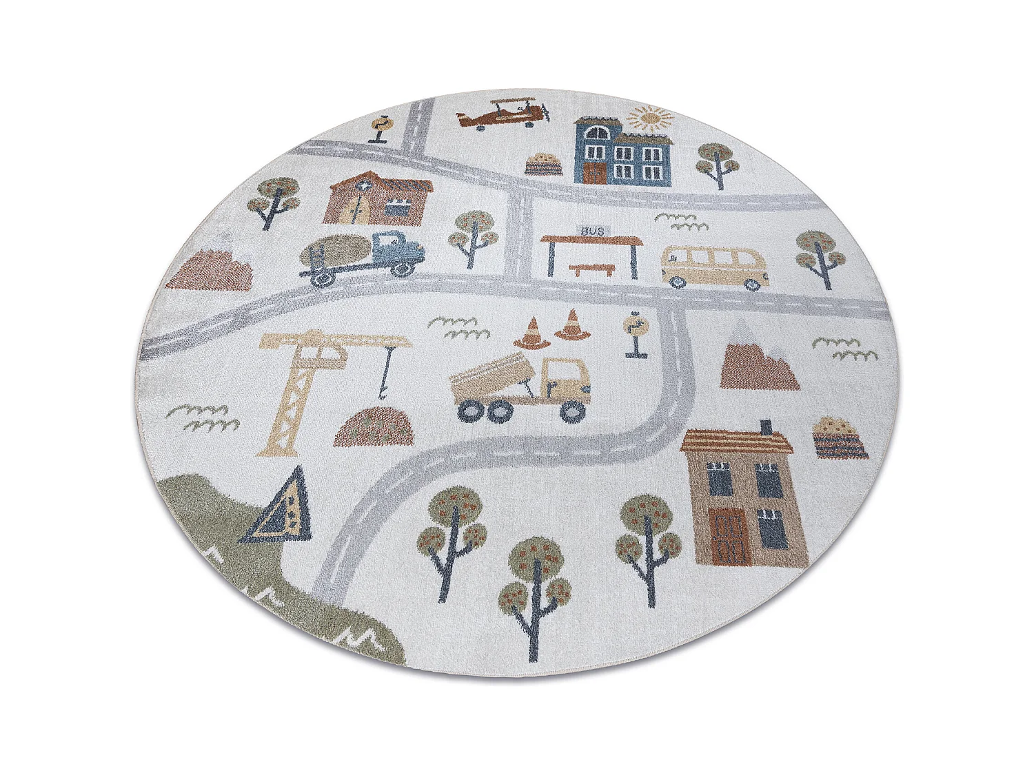 Tapis BONO 9207 cercle des rues, ville, chantier de construction crèm cercle 120 cm