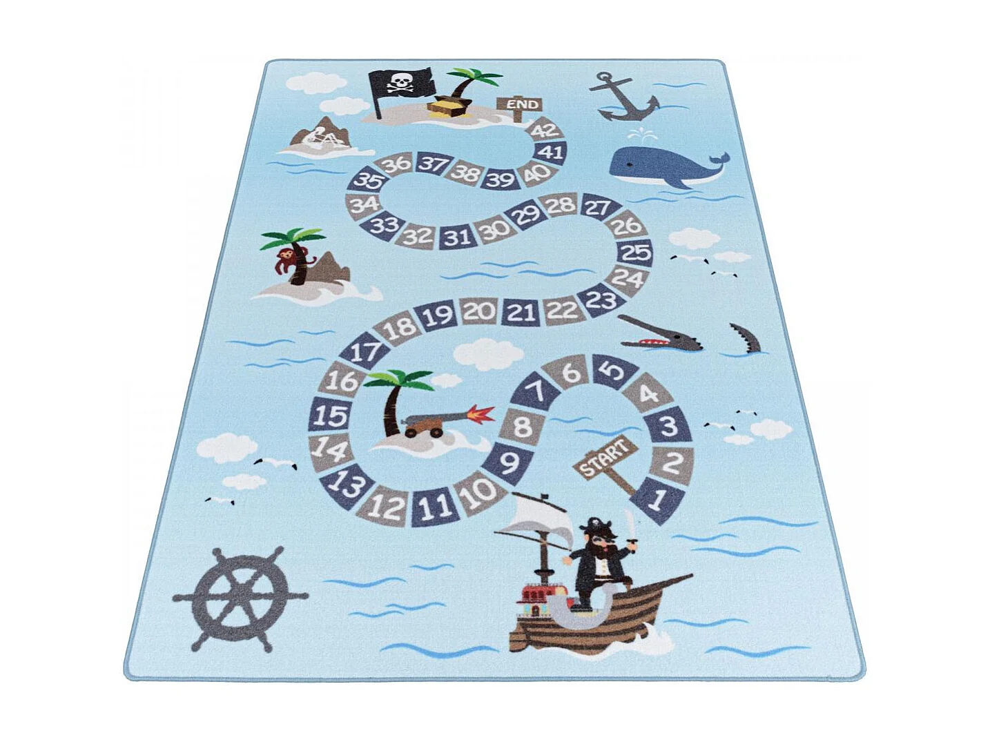 Tapis enfant 80x120 Lavable 30° TRESORS bleu