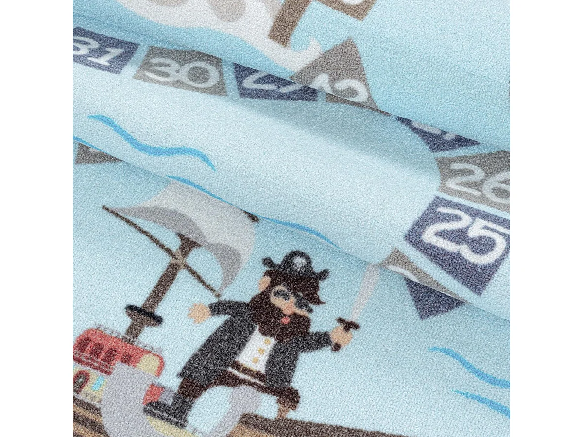 Tapis enfant 80x120 Lavable 30° TRESORS bleu