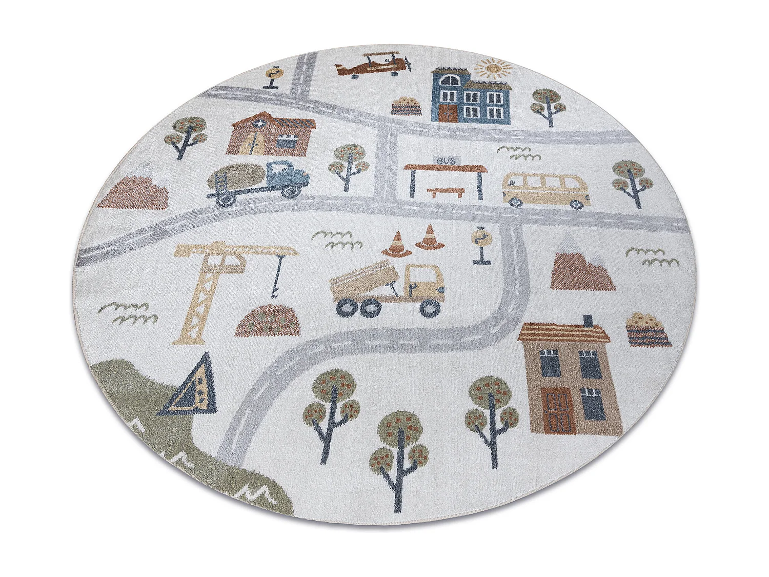 Tapijt BONO 9207 cirkel straten, stad, bouwplaats room / lichtgrijs cercle 100 cm