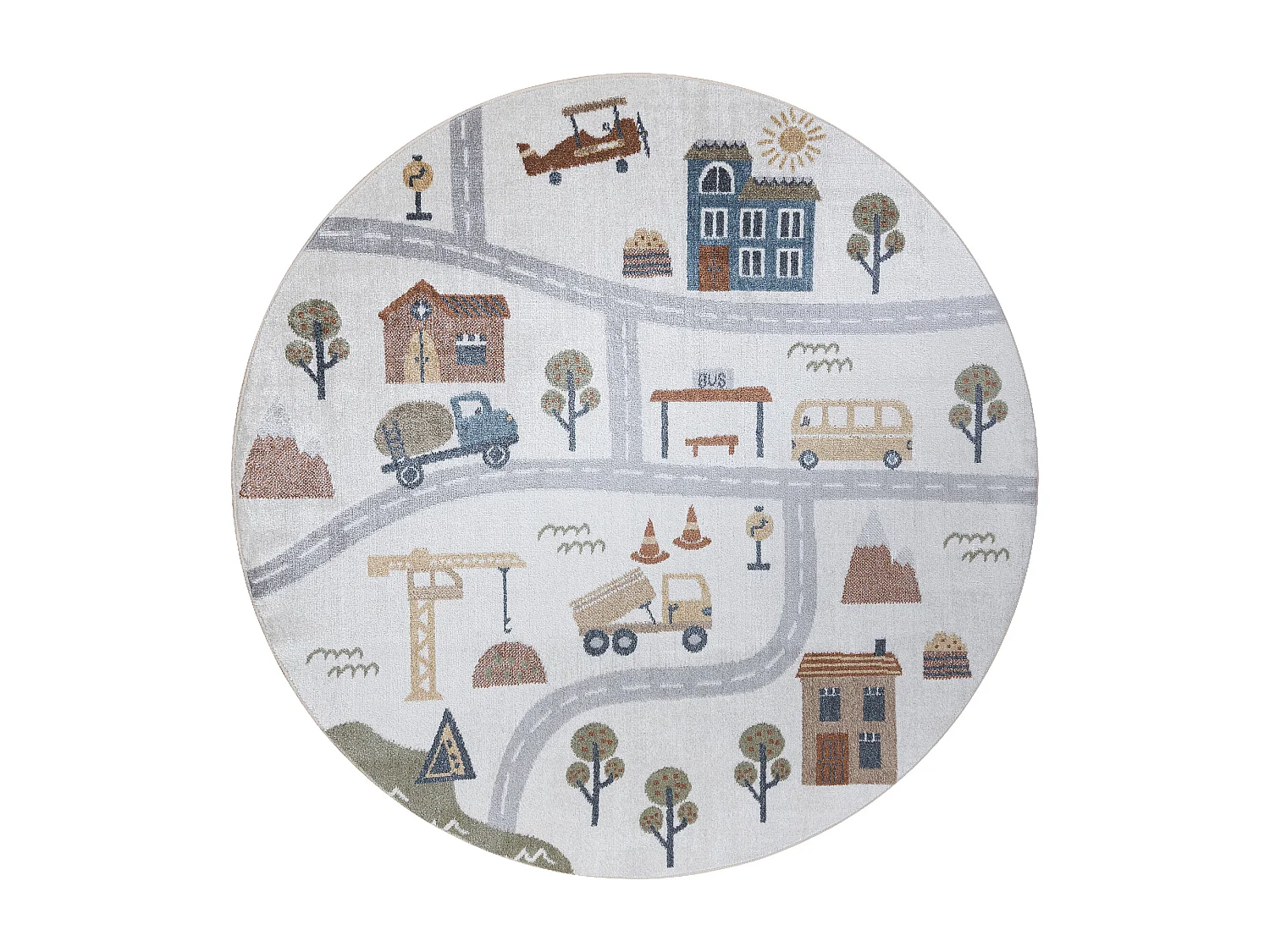 Tapijt BONO 9207 cirkel straten, stad, bouwplaats room / lichtgrijs cercle 100 cm