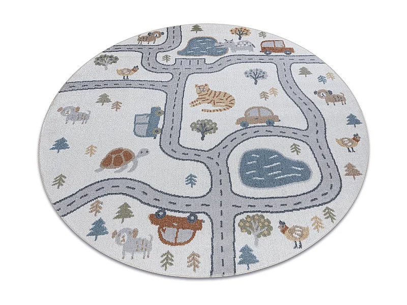 Tapis BONO 8283 cercle Rue, animaux crème / gris clair cercle 140 cm