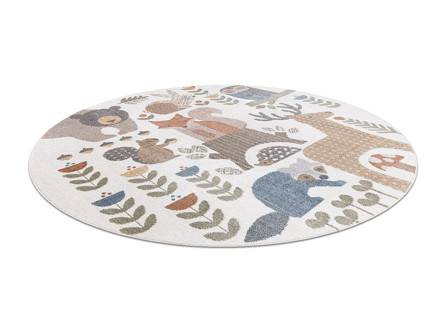 Tapis BONO 8425 cercle Animaux de la forêt crème/marron cercle 120 cm