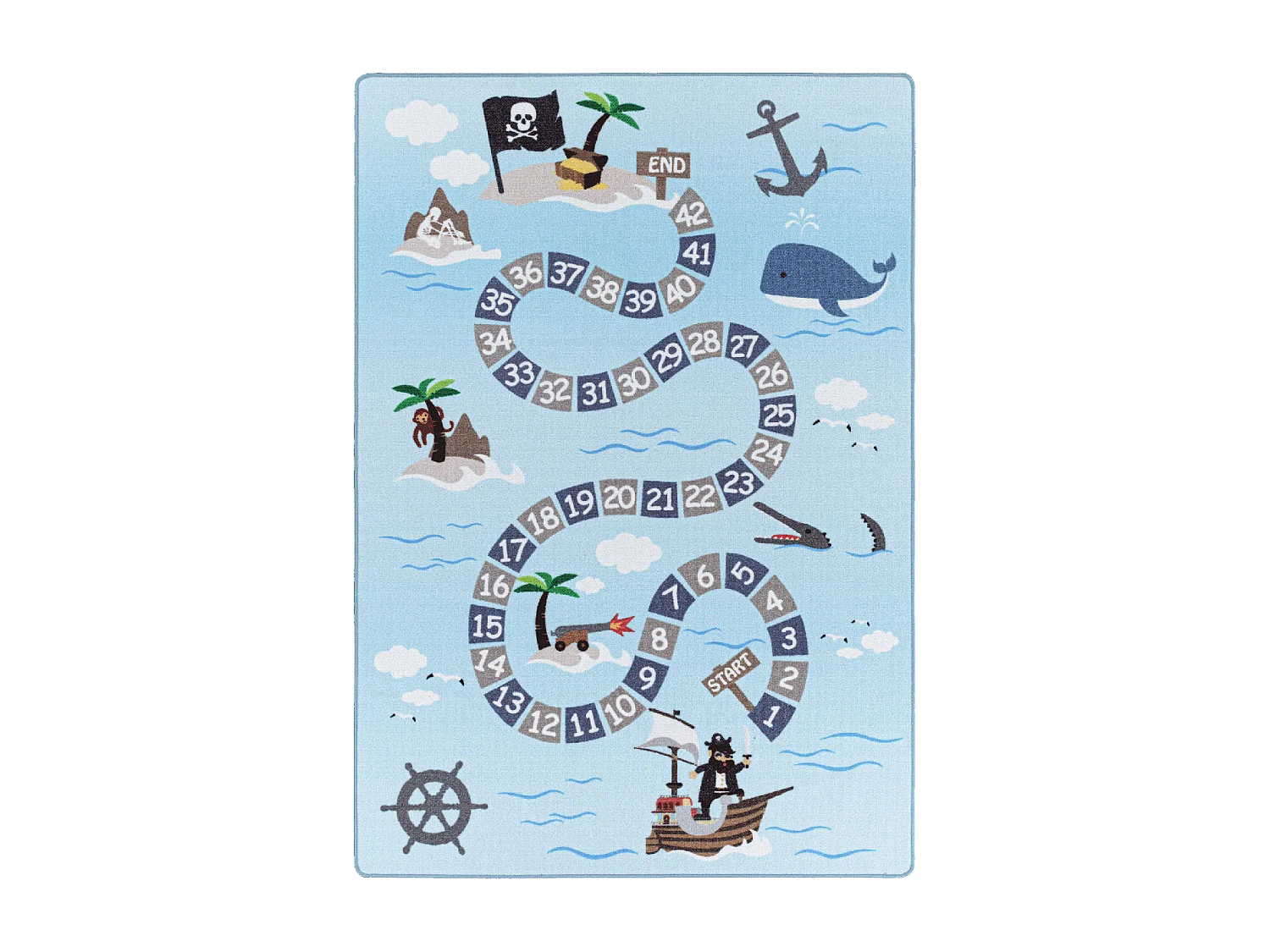 Tapis enfant 120x170 Lavable 30° TRESORS bleu