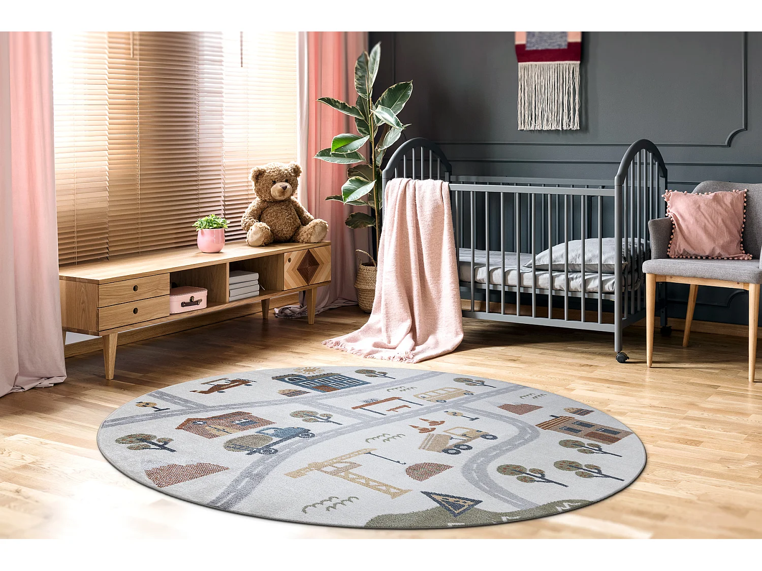 Tapis BONO 9207 cercle des rues, ville, chantier de construction crèm cercle 140 cm