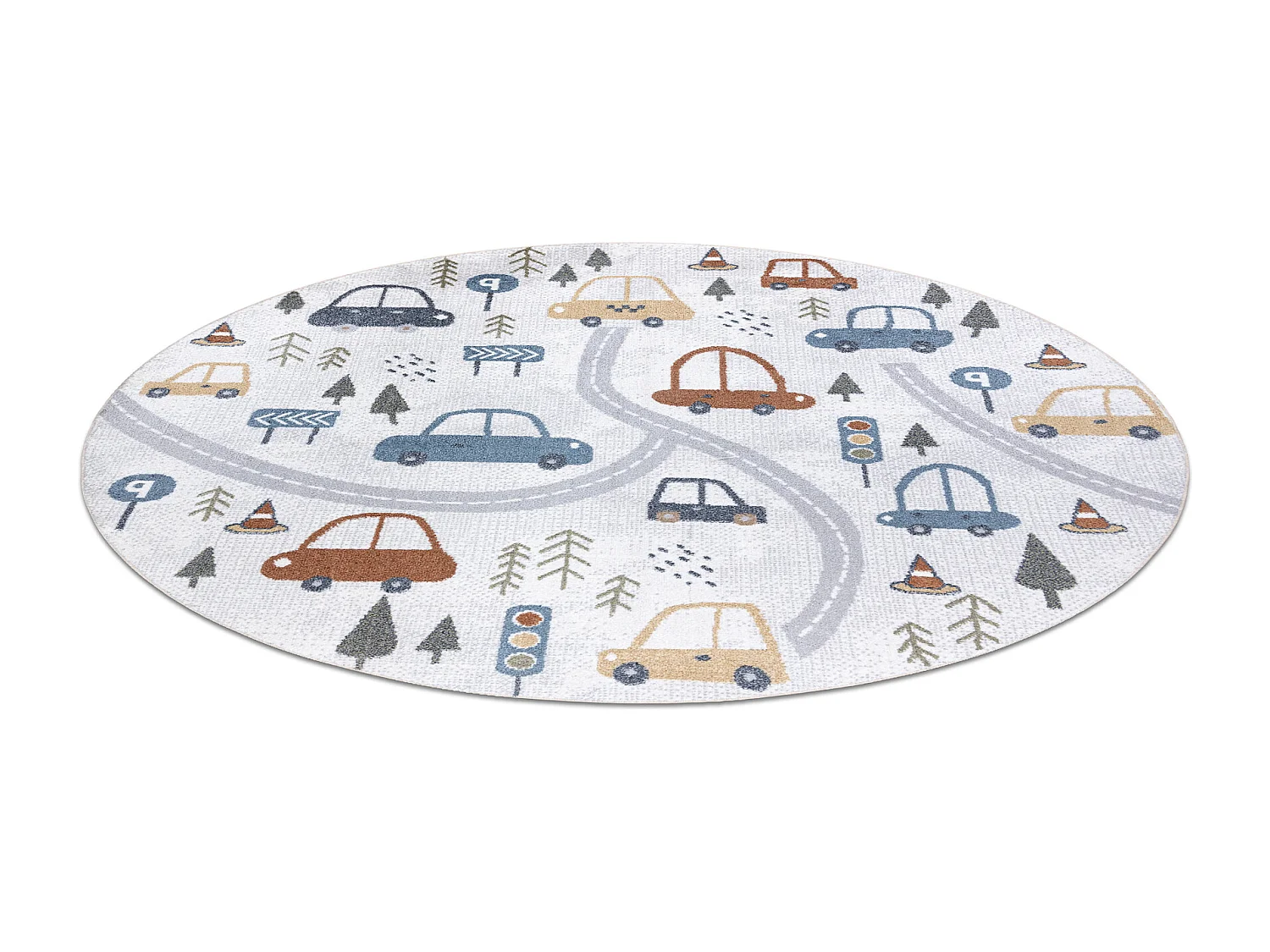 Tapis BONO 8436 cercle Voitures, rue crème / gris clair cercle 120 cm