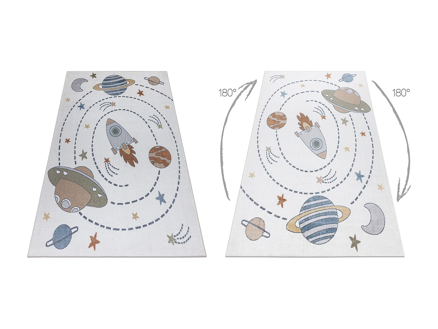 Tappeto BONO 8288 Spazio, pianeti crema/antracite 80x150 cm