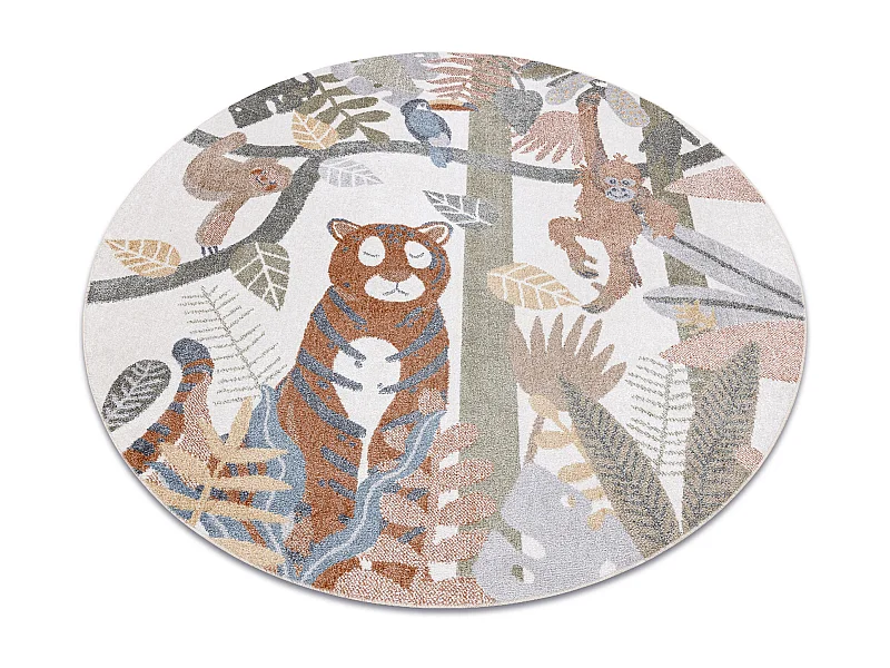 Tapis BONO 8426 cercle Jungle, animaux sauvages crème / or foncé cercle 120 cm