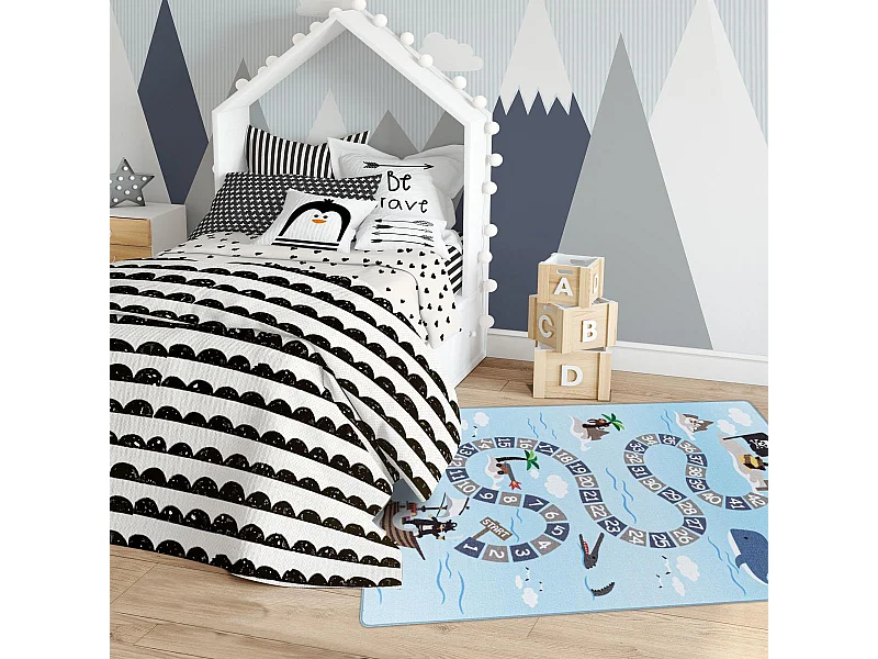 Tapis enfant 140x200 Lavable 30° TRESORS bleu