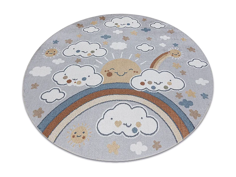 Tapis BONO 8437 cercle Des nuages, ciel, gris clair / crème cercle 140 cm