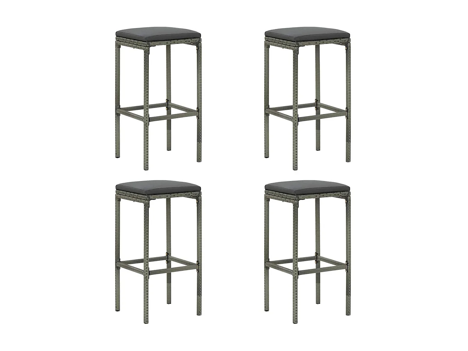 Sgabelli da Bar con Cuscini 4 pz Grigi in Polyrattan