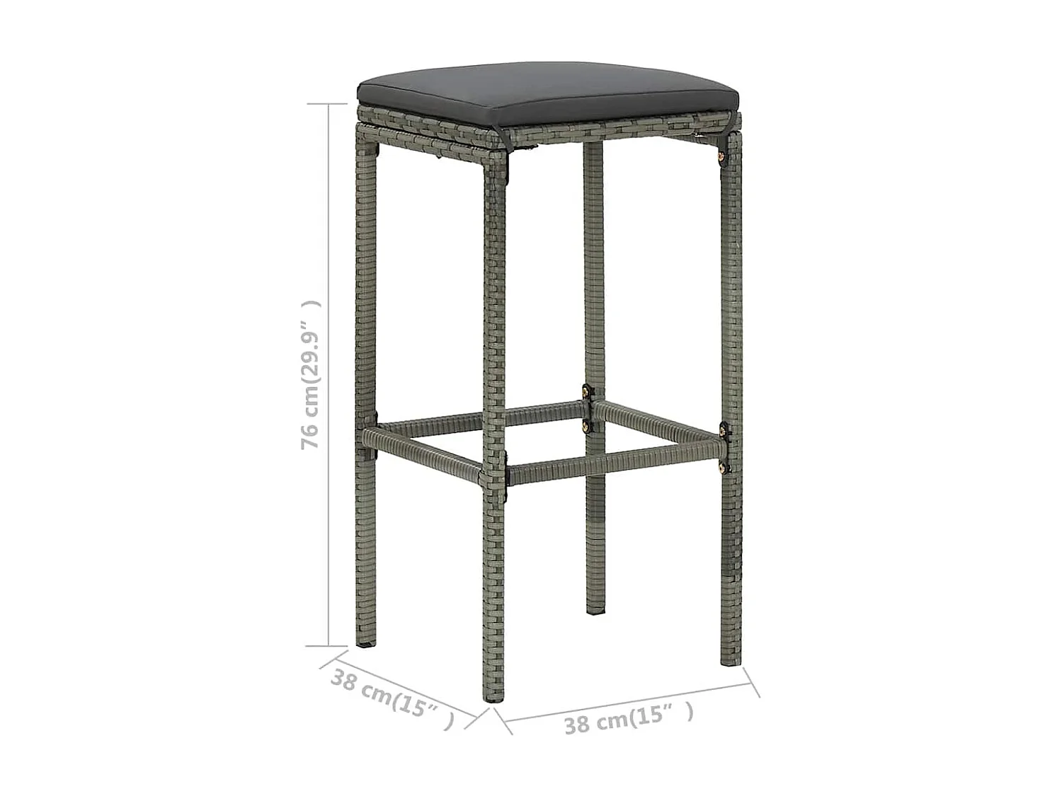 Sgabelli da Bar con Cuscini 4 pz Grigi in Polyrattan