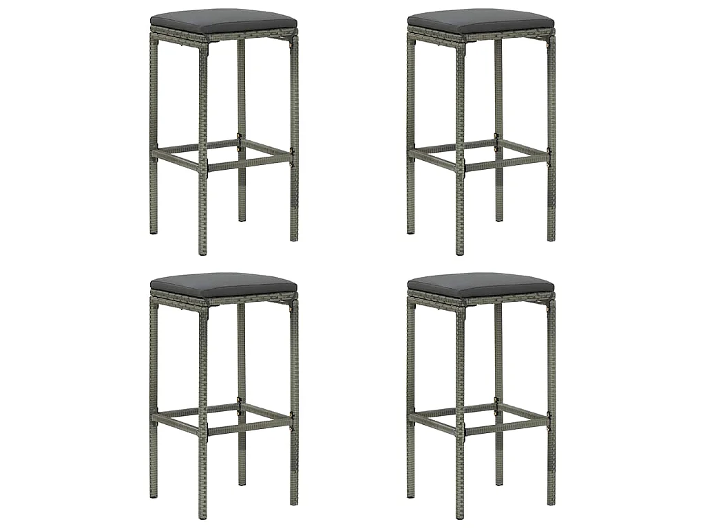 Barhocker mit Kissen 4 Stk. Grau Poly Rattan