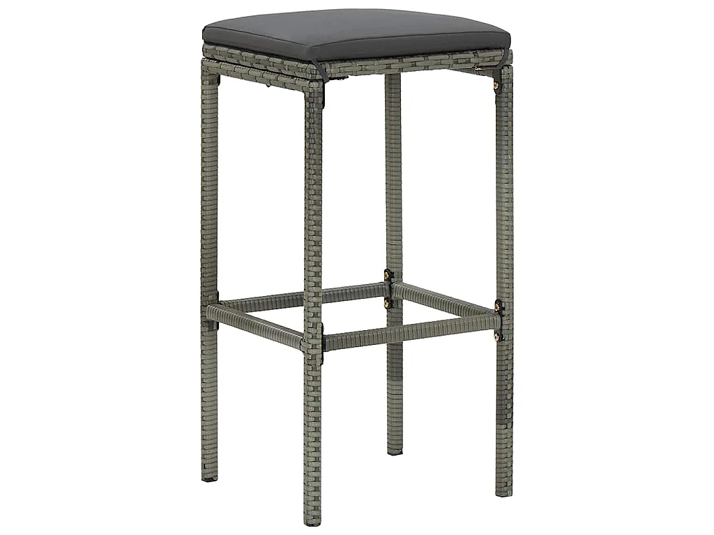 Barhocker mit Kissen 4 Stk. Grau Poly Rattan