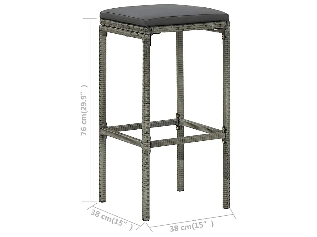 Barhocker mit Kissen 4 Stk. Grau Poly Rattan
