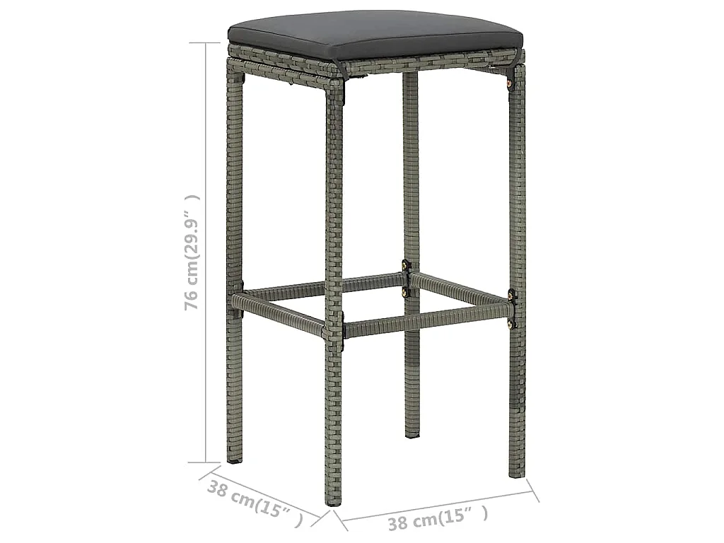 Sgabelli da Bar con Cuscini 4 pz Grigi in Polyrattan