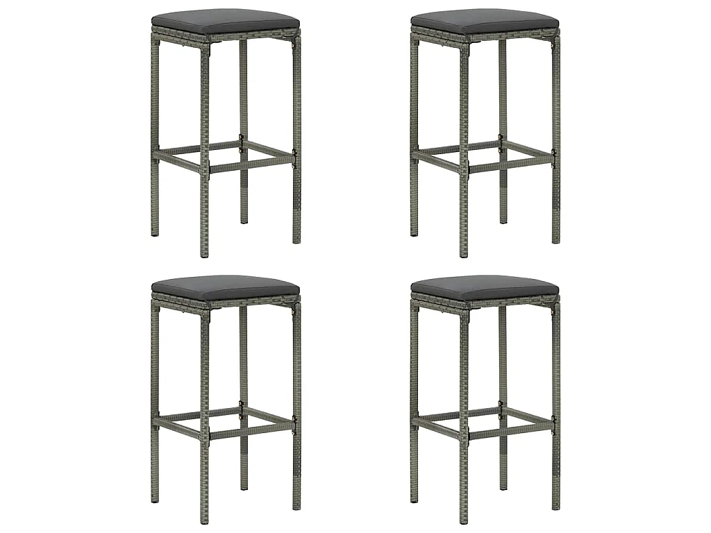 Sgabelli da Bar con Cuscini 4 pz Grigi in Polyrattan