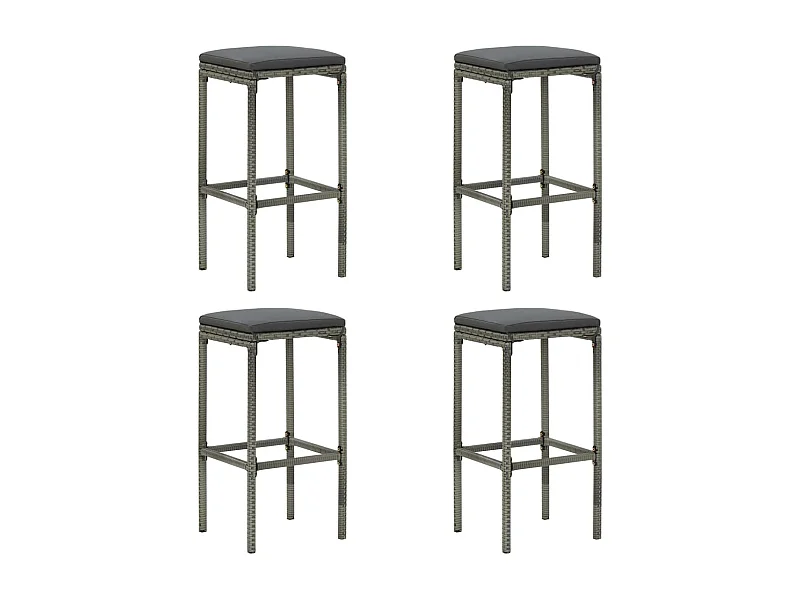 Barhocker mit Kissen 4 Stk. Grau Poly Rattan