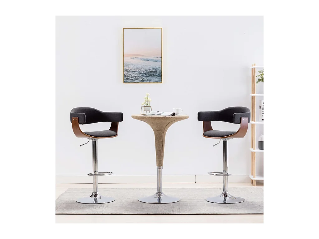 Tabourets de bar lot de 2 gris bois courbé et tissu