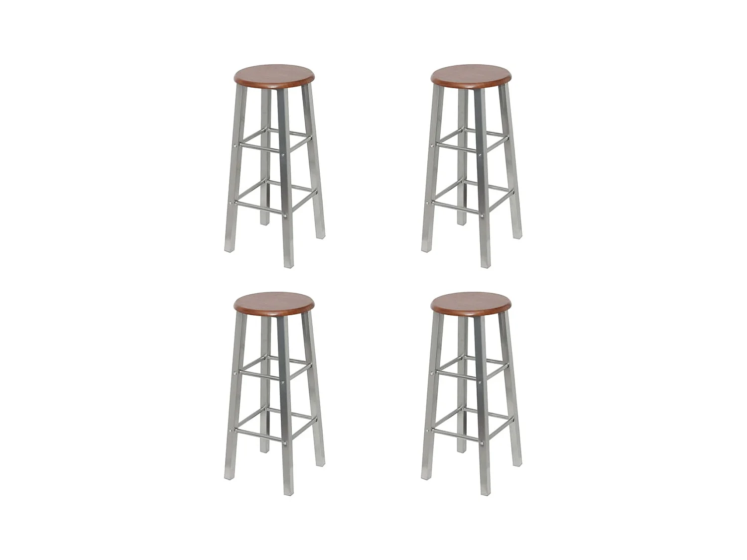 Tabourets de bar lot de 4 argenté et marron MDF