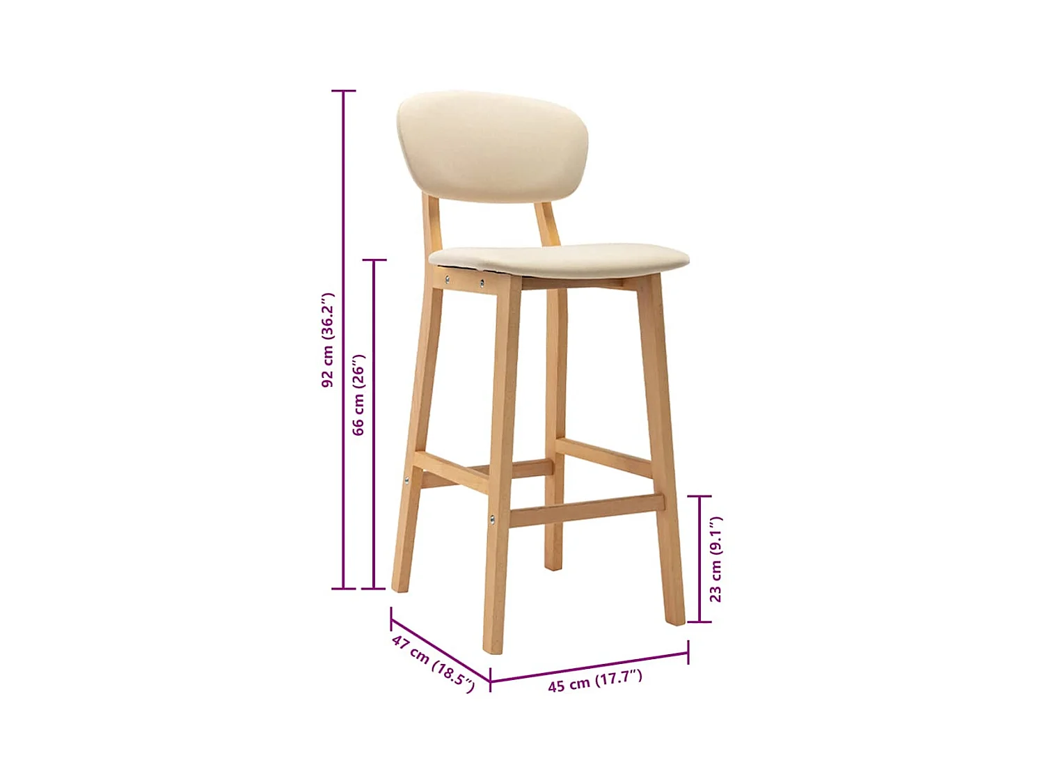 Tabourets de bar lot de 2 crème tissu