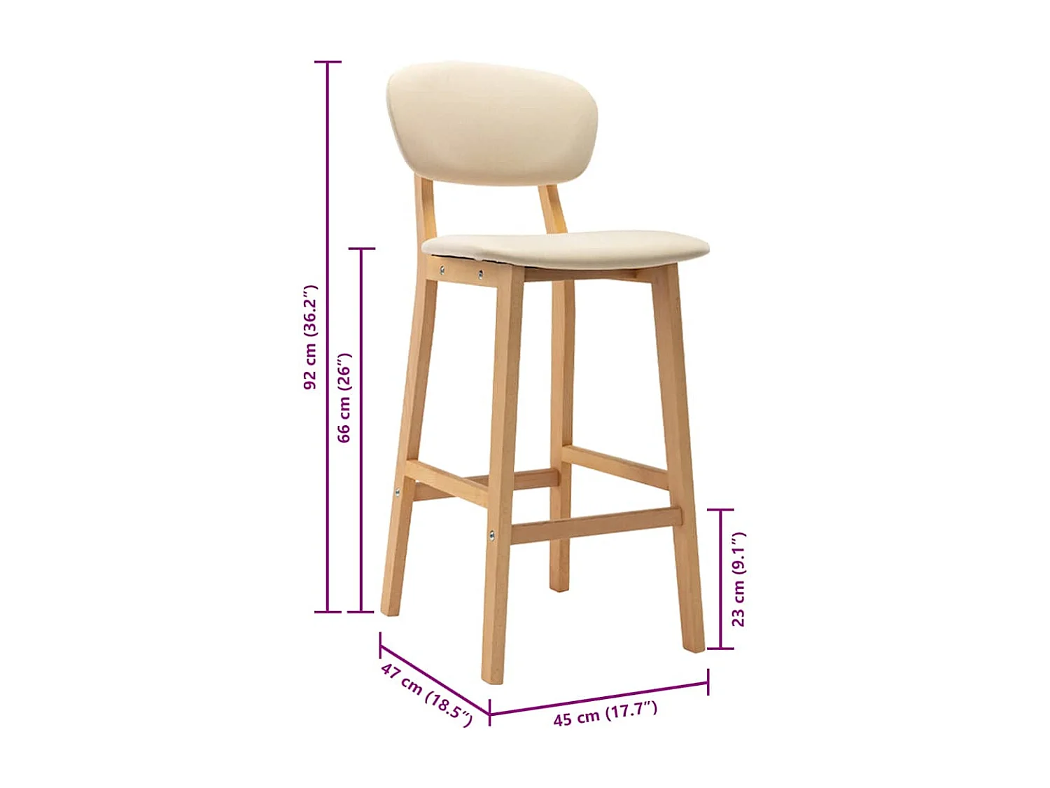 Tabourets de bar lot de 2 crème tissu
