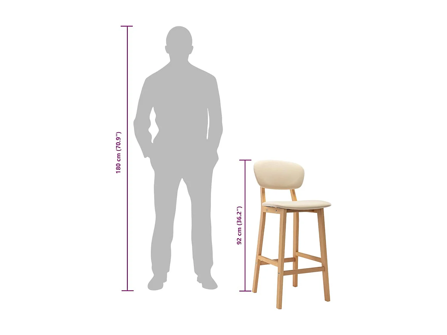 Tabourets de bar lot de 2 crème tissu