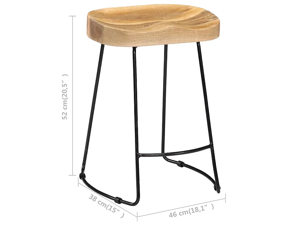 Tabourets de bar Gavin lot de 2 bois de manguier solide