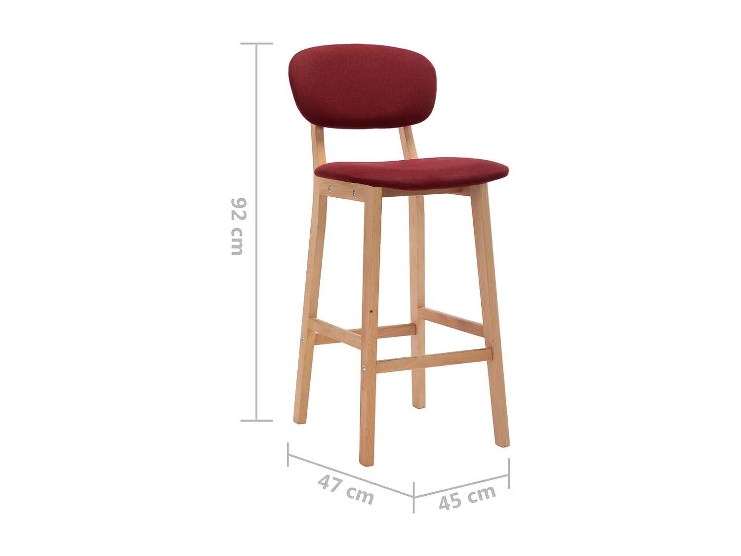 Tabourets de bar lot de 2 rouge bordeaux tissu