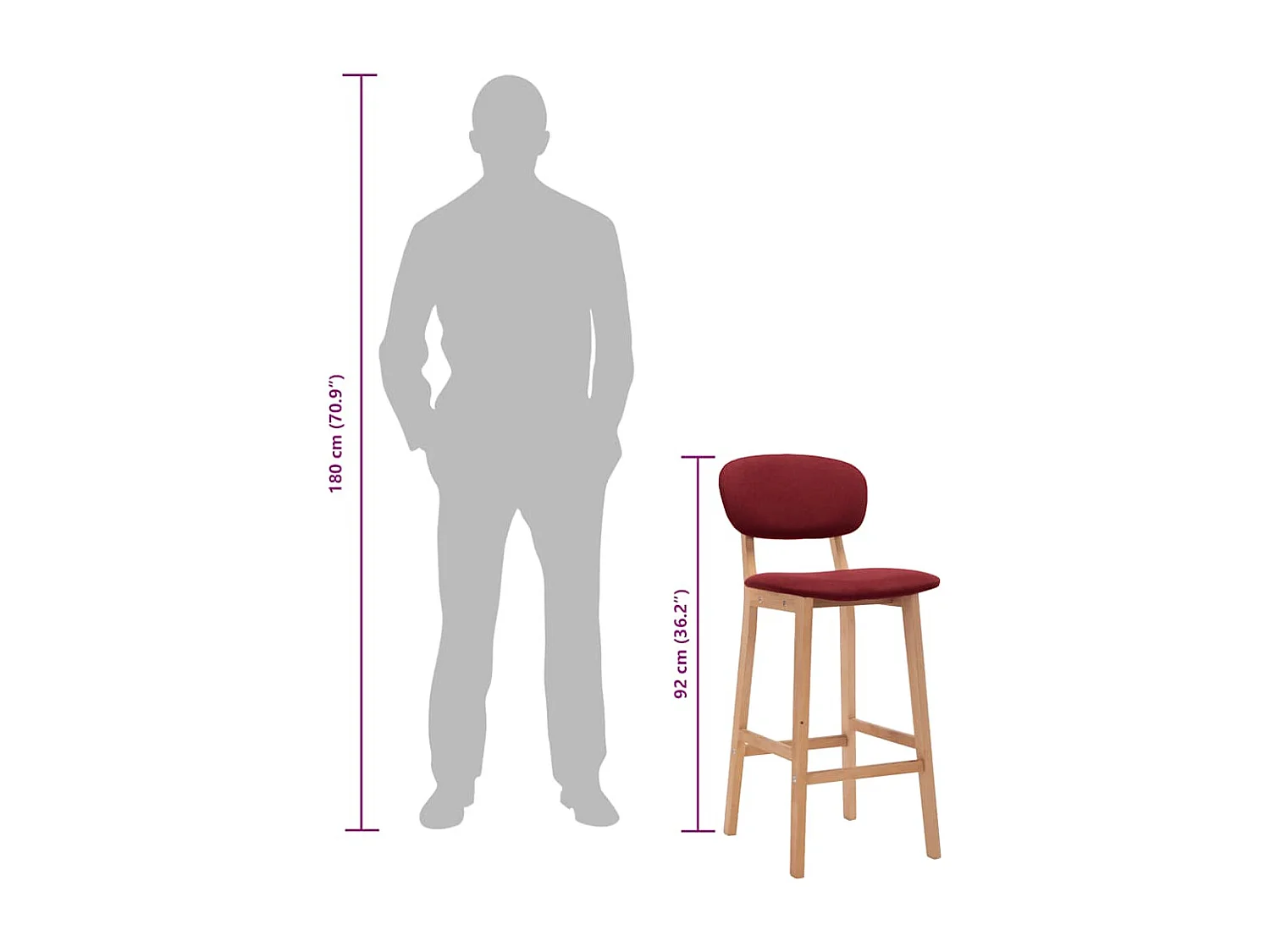 Tabourets de bar lot de 2 rouge bordeaux tissu