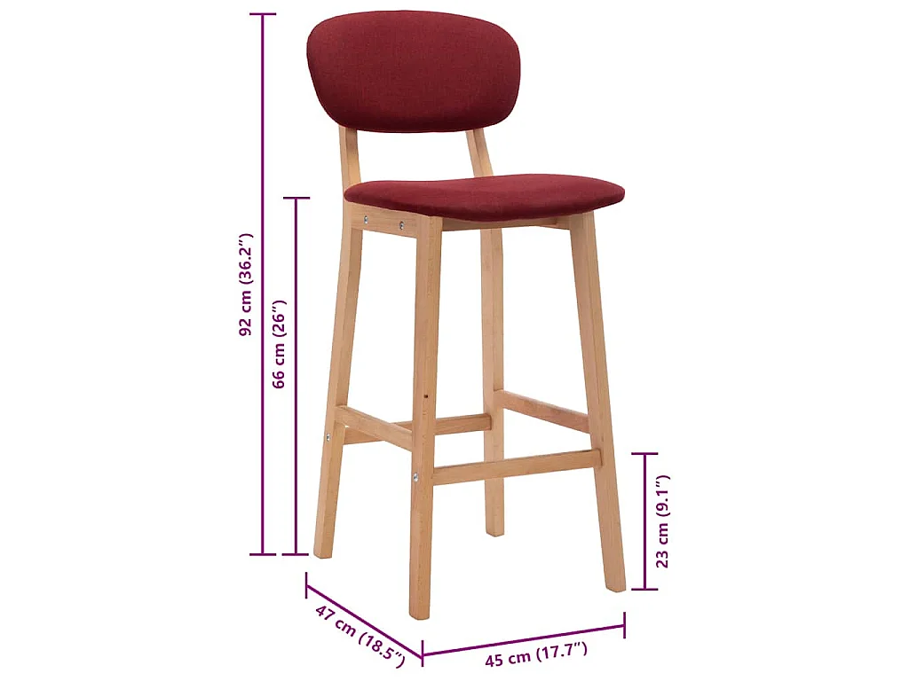 Tabourets de bar lot de 2 rouge bordeaux tissu
