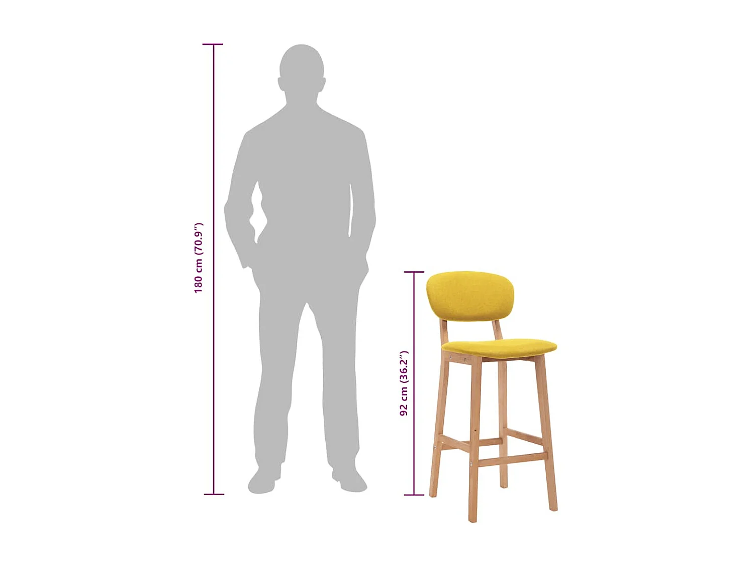 Tabourets de bar lot de 2 jaune moutarde tissu