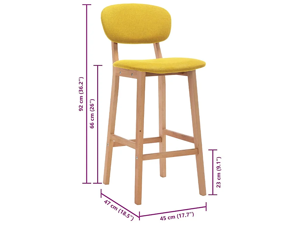 Tabourets de bar lot de 2 jaune moutarde tissu
