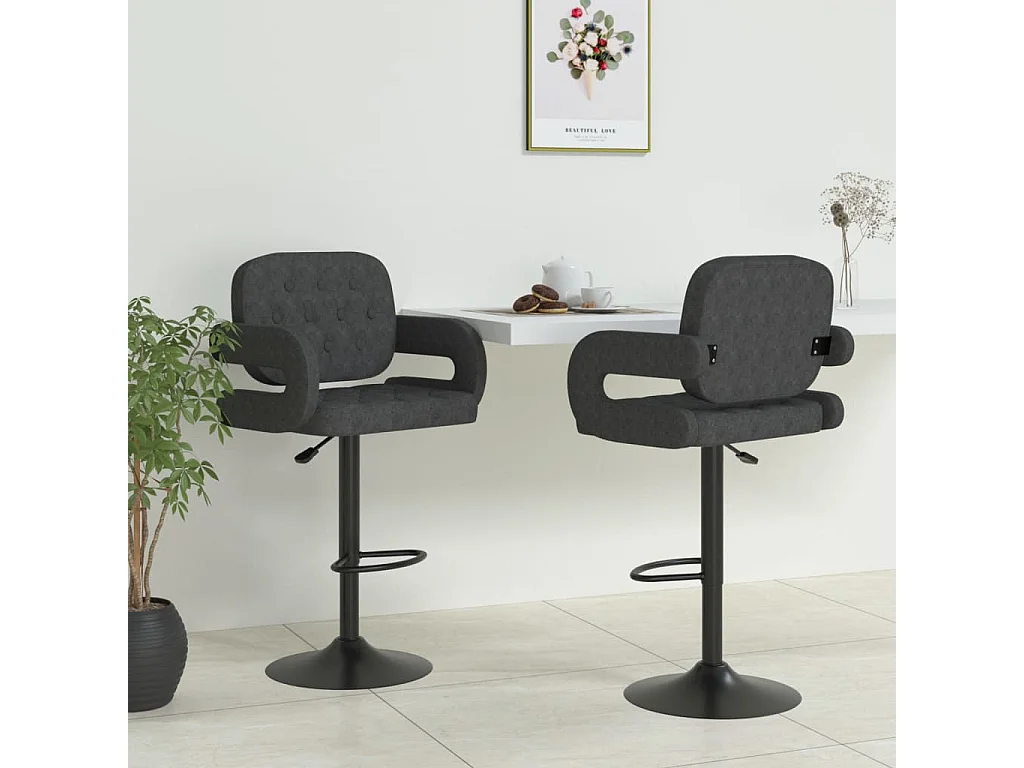 Tabourets de bar lot de 2 gris foncé tissu