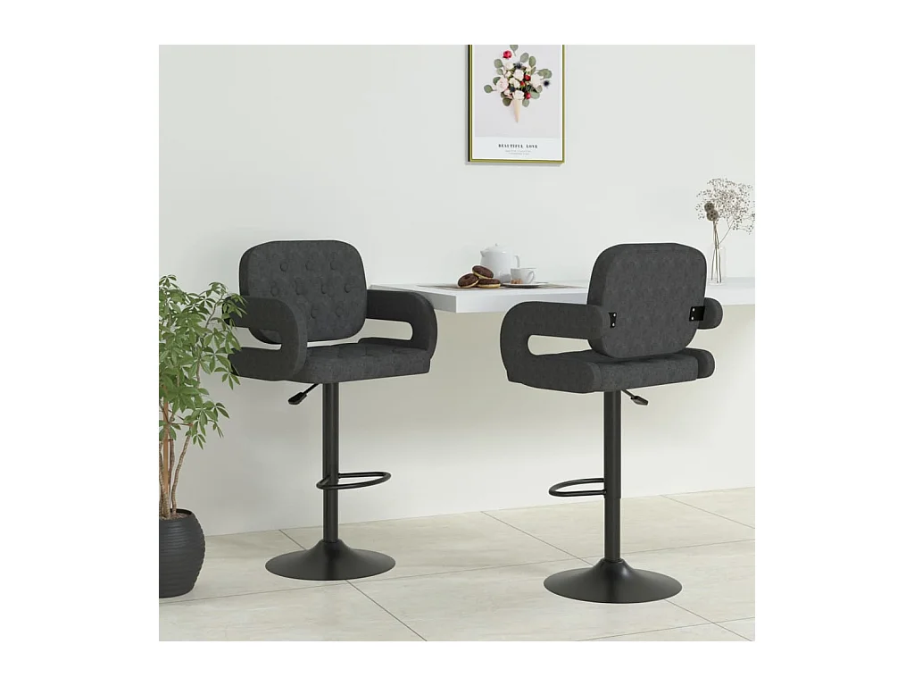 Tabourets de bar lot de 2 gris foncé tissu