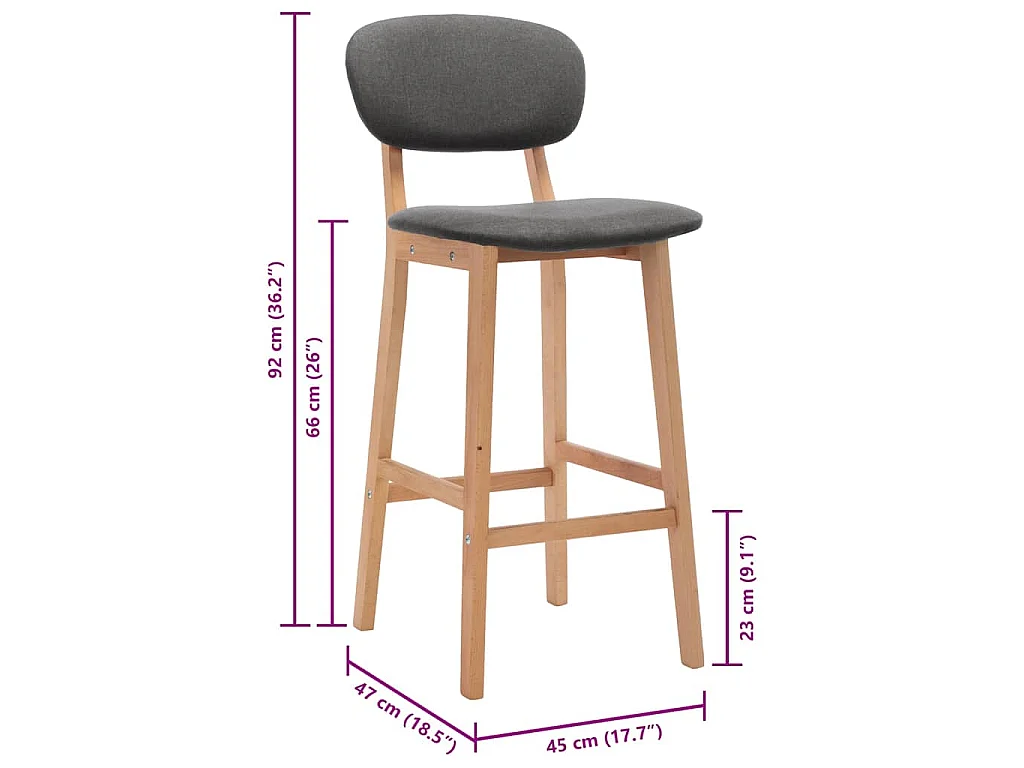 Tabourets de bar lot de 2 gris foncé tissu