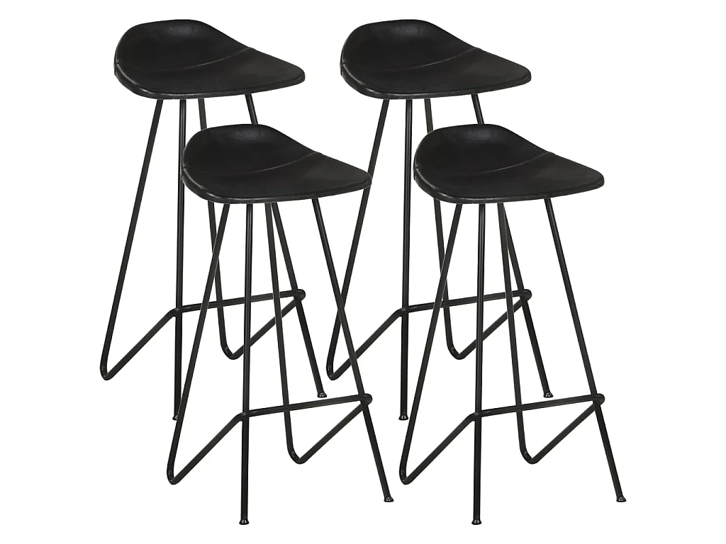 Tabourets de bar lot de 4 noir cuir véritable