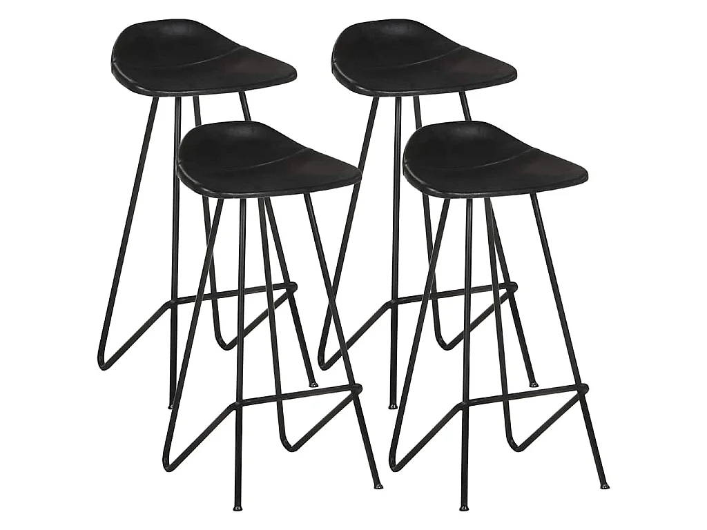 Tabourets de bar lot de 4 noir cuir véritable