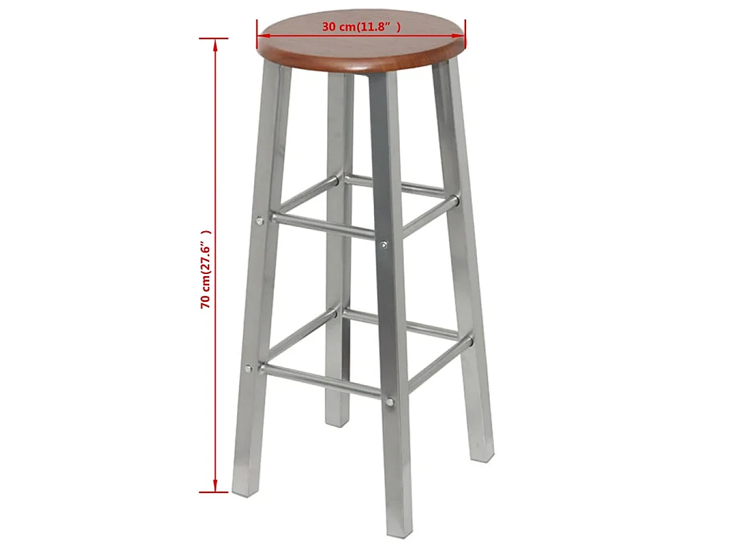 Tabouret de bar lot de 2 métal avec siège en MDF