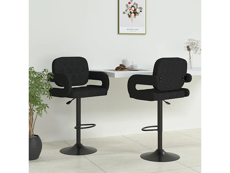 Tabourets de bar lot de 2 noir tissu