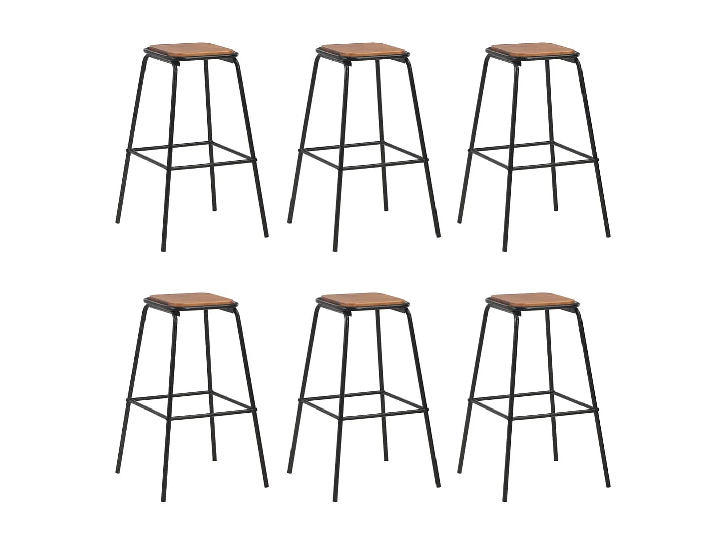 Tabourets de bar lot de 6 noir pinède solide et acier