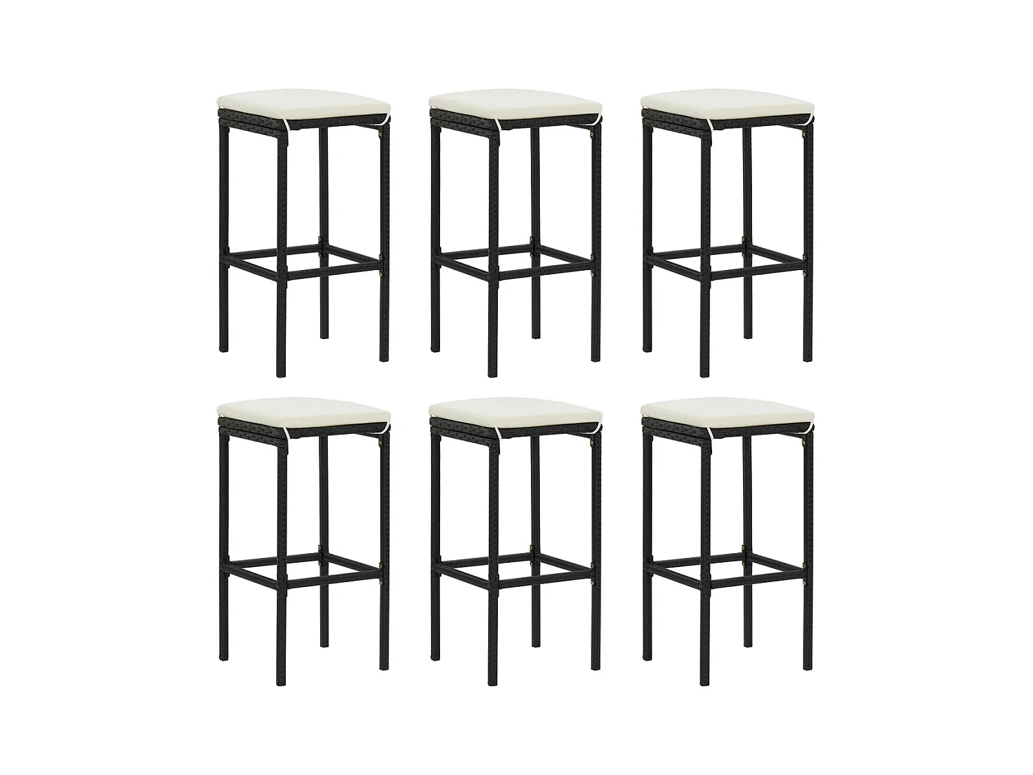 Tabourets de bar avec coussins lot de 6 noir résine tressée