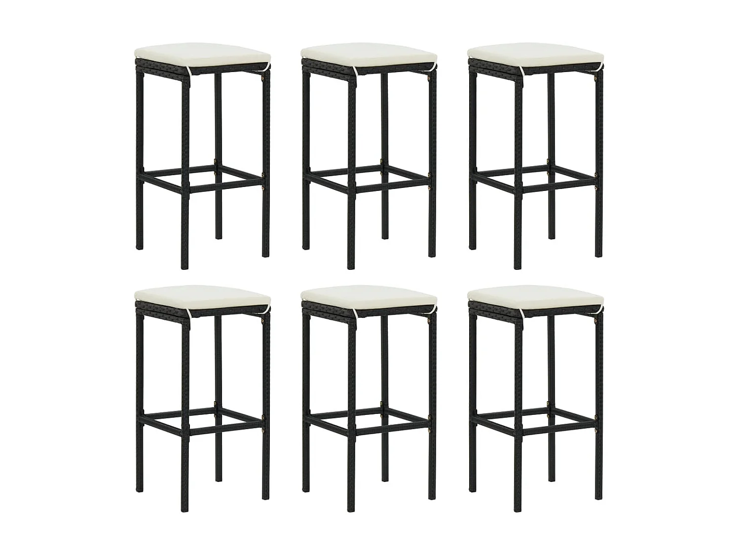 Barhocker mit Kissen 6 Stk. Schwarz Poly Rattan
