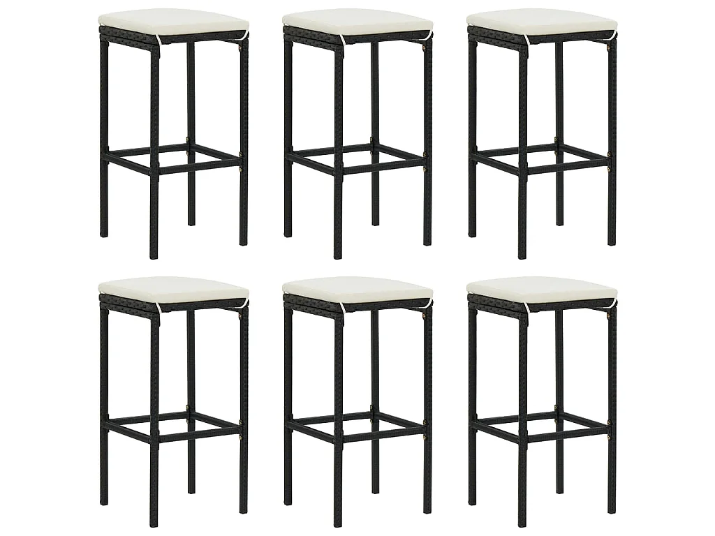 Barhocker mit Kissen 6 Stk. Schwarz Poly Rattan